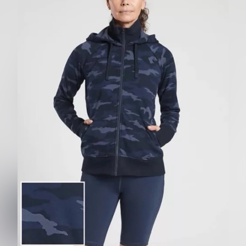 Athleta Triumph Blue Camo Zip-Up Hoodie Size Large